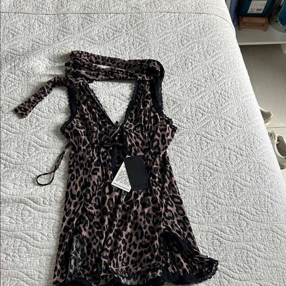 INDAH Leopard Print Lingerie with Black Lace Trim